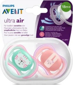 Philips Avent Ultra Air Fopspeen Roze/Groen Poes/konijn 18m+ -Peuterpaleis Winkel 1041x1200 3