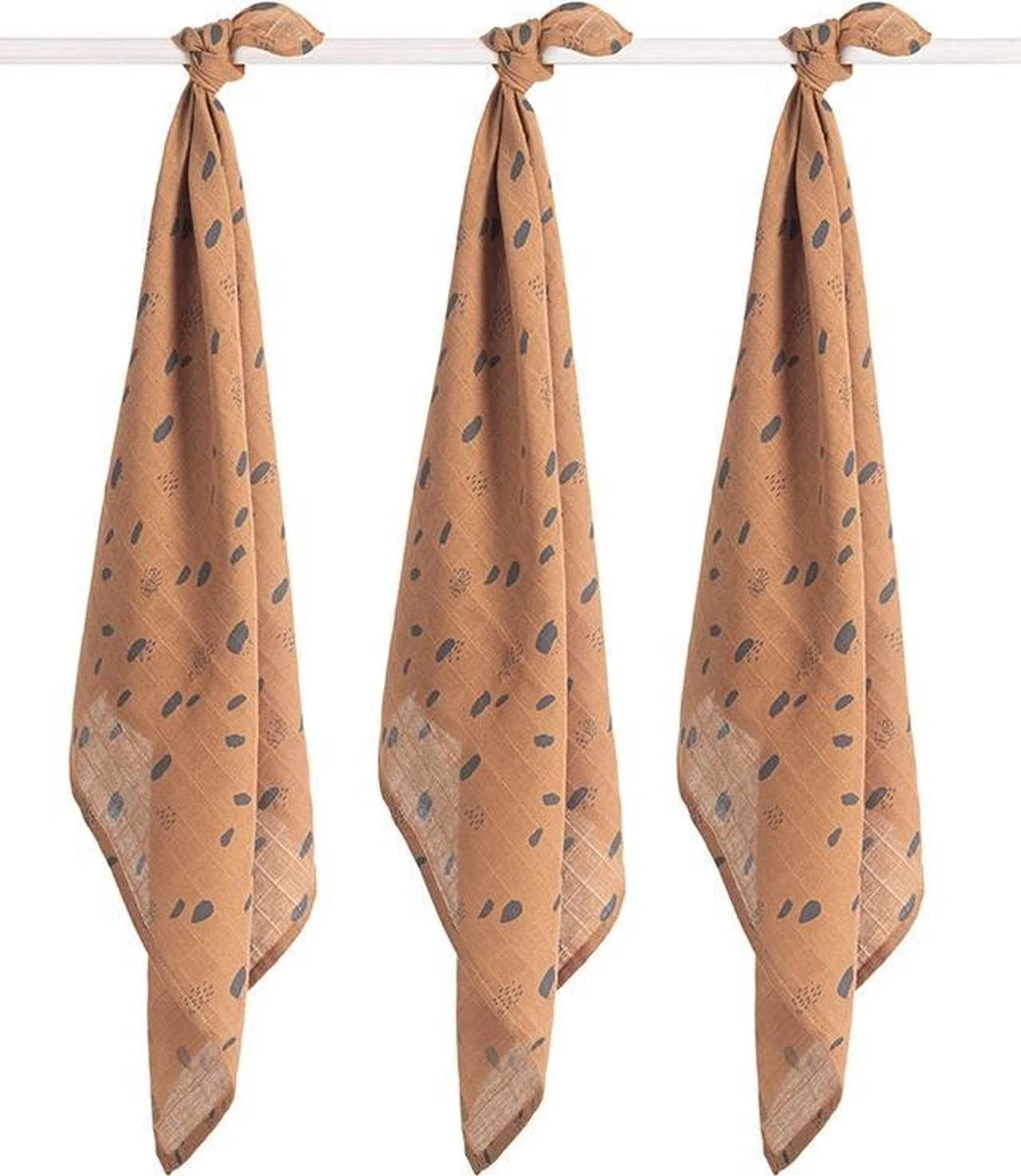 Jollein Hydrofiel Multidoek Spot 70x70cm - Caramel - 3 Stuks 3 Jollein Hydrofiel Multidoek Spot 70x70cm - Caramel - 3 Stuks