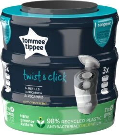 Tommee Tippee Twist & Click Milieuvriendelijke Luieremmer Navulling - Duurzaam Geproduceerde Greenfilm - 3 Stuks -Peuterpaleis Winkel 1059x1200 1