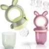 2 Fruit Teats Baby Bunny + 6 Siliconen Spenen In 3 Maten + 1 Baby Tandenborstel - BPA-vrije Fopspeen Voor Fruit Groente Pap Babyvoeding (2-Pack+Tandenborstel) -Peuterpaleis Winkel 1081x1200