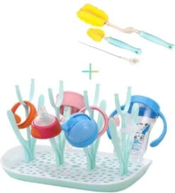 Flessen Droogrek Inclusief Borstelset - Afdruiprek Babyflessen Met Flessenborstels - Flessendroogrek Met Lekbak - Mint -Peuterpaleis Winkel 1086x1200 14