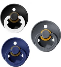 Bibs Fopspeen - Maat 1 0-6 Maanden - 3 Stuks - Glow In The Dark Black, Deep Space En Iron