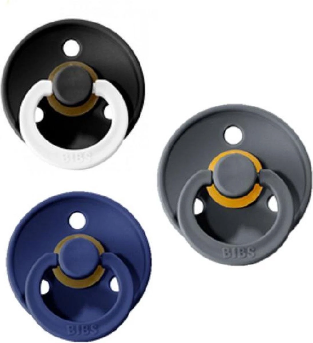 Bibs Fopspeen - Maat 1 0-6 Maanden - 3 Stuks - Glow In The Dark Black, Deep Space En Iron 3 Bibs Fopspeen - Maat 1 0-6 Maanden - 3 Stuks - Glow In The Dark Black, Deep Space En Iron