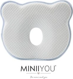 MINIIYOU® Orthopedisch Baby Hoofdkussen - Blauw - Plat Hoofd - Katoen - Traagschuim Vulling