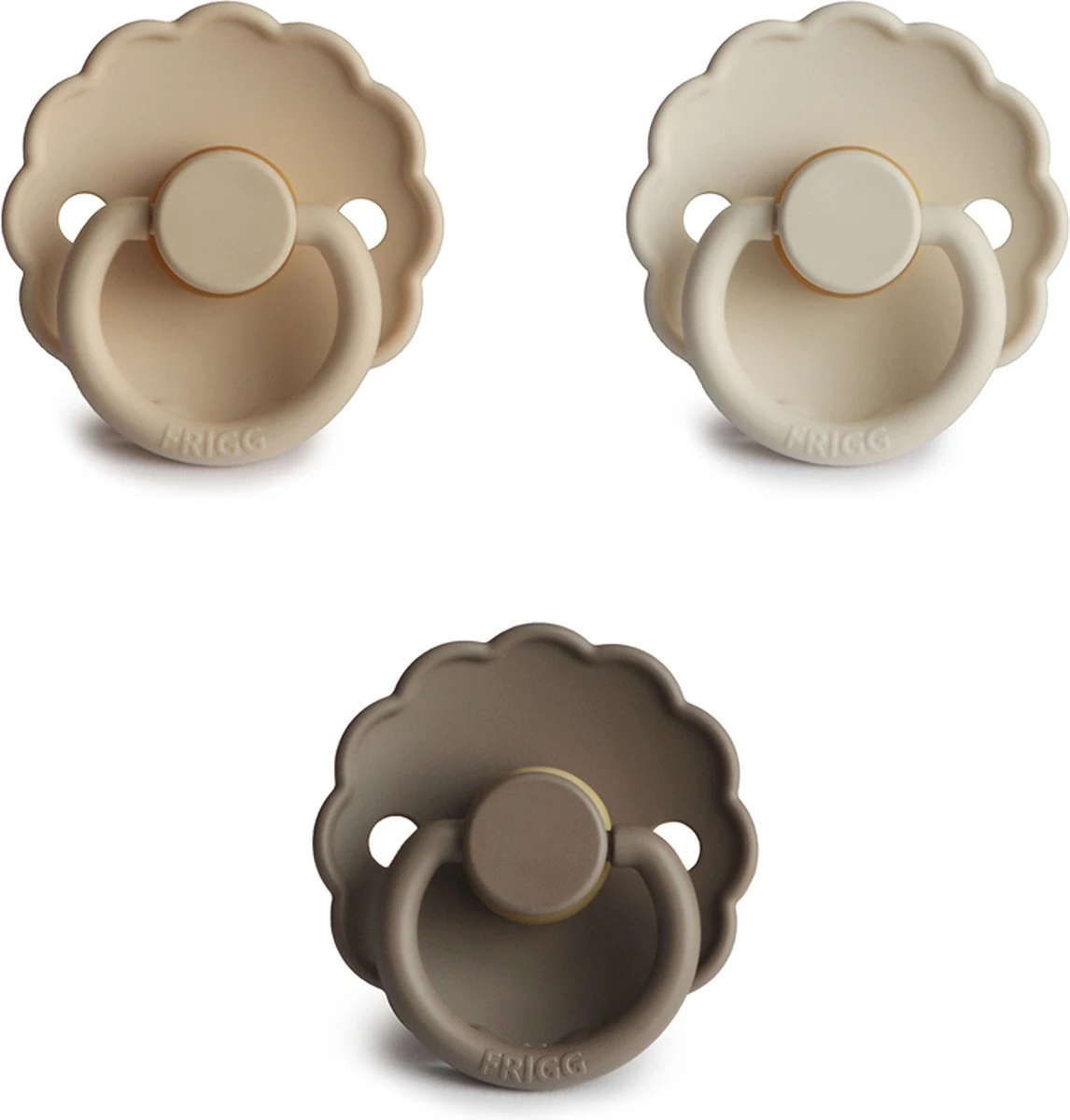 Frigg Fopspeen - Maat 2 6-18 Maanden - 3 Stuks - Daisy - Portobello - Croissant - Cream• 3 Frigg Fopspeen - Maat 2 6-18 Maanden - 3 Stuks - Daisy - Portobello - Croissant - Cream•