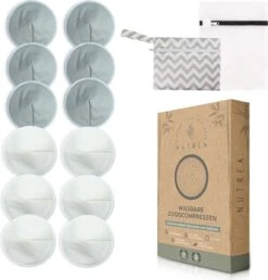 Nutrea – Wasbare Zoogcompressen – Herbruikbare Borstcompressen – 12 Stuks - ø12cm - Met Opbergzakje En Waszakje