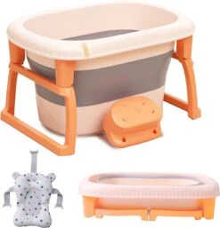 K IKIDO Babybadje - Bad Baby - Opvouwbare Babybadje - Babybadkuip - Met Steunkussen & Badkruk - Opvouwbaar Bad Kinderen - Bath Bucket - Oranje -Peuterpaleis Winkel 1154x1200 2