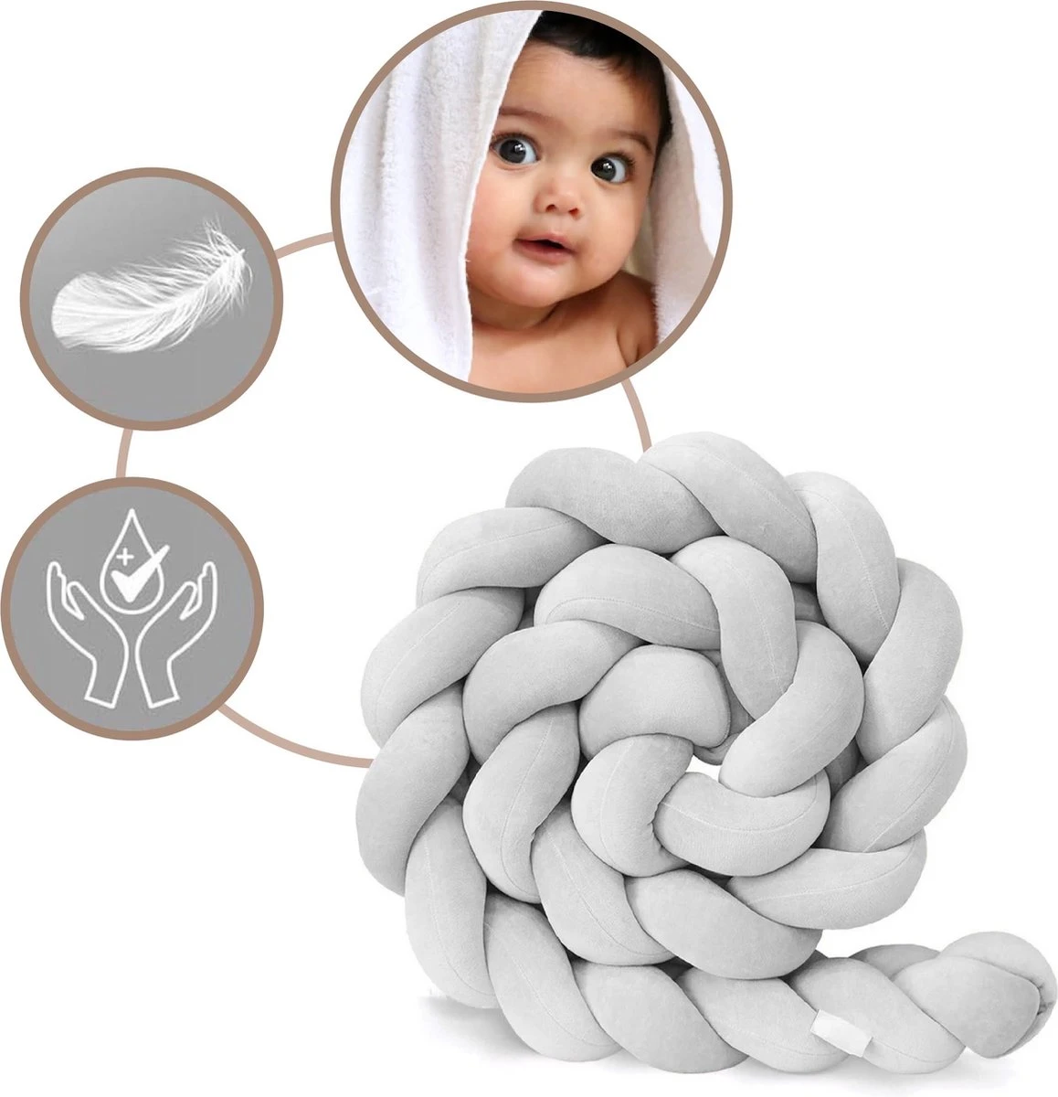 Bedbumper - Bedomrander - Bedbumper Ledikant - Bedbumper Gevlochten - Boxomrander - Babykamer Accessoires - 3 Meter - Katoen - Grijs 5 Bedbumper - Bedomrander - Bedbumper Ledikant - Bedbumper Gevlochten - Boxomrander - Babykamer Accessoires - 3 Meter - Katoen - Grijs - Afbeelding 3