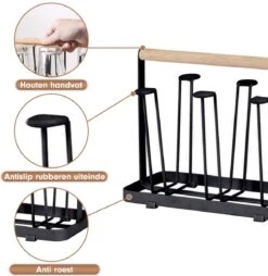 Flessenrek - Droogrek Babyfles - Flessen Rek Baby - Flessendroogrek - Afdruiprek - Afwasrek - Flessenrekje - Lekbak - Égouttoir - Zwart Met Houten Handvat - Vetalo -Peuterpaleis Winkel 1167x1200 9