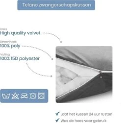 TELANO® Voedingskussen XXL Velvet Wasbare Hoes - Opbergtas - U Vorm - Extra Groot - Zijslaapkussen - Grijs -Peuterpaleis Winkel 1180x1200 12
