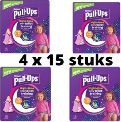 Huggies - Pull-ups - Pampers -4 X 15 Broekjes - Cinderella -1 Tot 2.5 Jaar - 8 - 17 Kg Optrekluiers - Toilettraining - Luiers