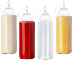 4 Stuks Knijpflessen Met Dop (500ml) - Sausdispenser Voor Ketchup, Sauzen, Olie, Dressings - Geen Lekkage, BPA-vrij