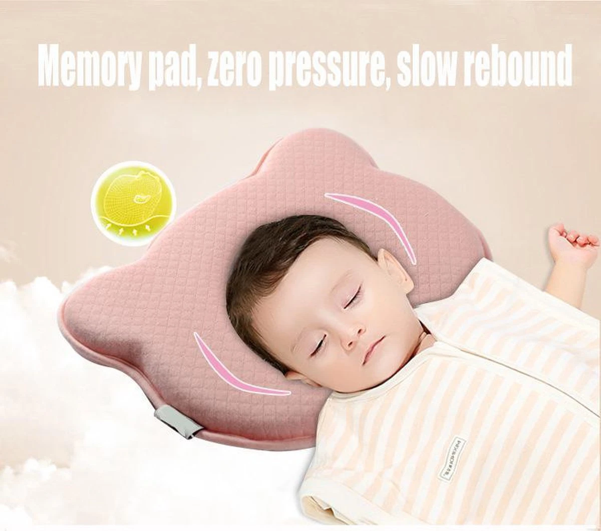 MINIIYOU® Orthopedisch Baby Hoofdkussen - Blauw - Plat Hoofd - Katoen - Traagschuim Vulling 6 MINIIYOU® Orthopedisch Baby Hoofdkussen - Blauw - Plat Hoofd - Katoen - Traagschuim Vulling - Afbeelding 4