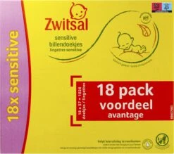 Zwitsal - Billendoekjes Sensitive - 18 X 57 - 1026 Babydoekjes 10 Zwitsal - Billendoekjes Sensitive - 18 X 57 - 1026 Babydoekjes -Peuterpaleis Winkel 1200x1063 2