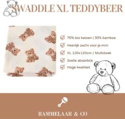 Hydrofiele Doek - Hydrofiele Doek XL - Teddybeer - 120x120cm - Hydrofiel - Swaddle - Multidoek - Superzacht - Hydrofiele Luier -XL - Bamboe - Hydrofiele Doek Teddybeer - Omslagdoek - Emmailloter - Kraamcadeau -Peuterpaleis Winkel 1200x1141 1