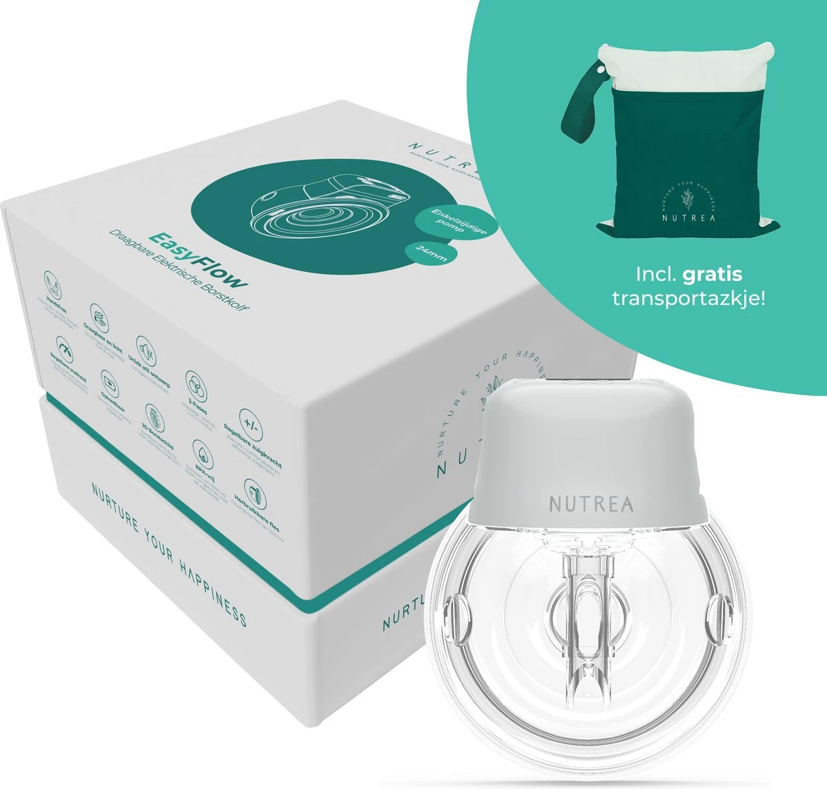 Nutrea EasyFlow 2 Stuks – Elektrische Draadloze Borstkolf 24 Mm – Handsfree Borstkolf – Oplaadbare Accu – Snelheid Aanpasbaar 4 Nutrea EasyFlow 2 Stuks – Elektrische Draadloze Borstkolf 24 Mm – Handsfree Borstkolf – Oplaadbare Accu – Snelheid Aanpasbaar - Afbeelding 2