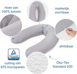 Theraline Voedingskussen En Zwangerschapskussen - Katoen - Grijs Met Stippen -Peuterpaleis Winkel 1200x1159 4
