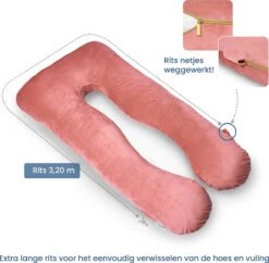 TELANO® Voedingskussen XXL Roze Velvet Wasbare Hoes Met Gouden Rits - Opbergtas - U Vorm - Extra Groot - Zijslaapkussen -Peuterpaleis Winkel 1200x1175 8