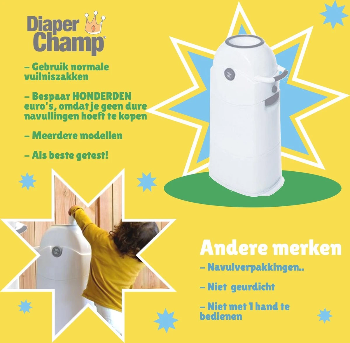 Luieremmer Medium Zilver - Middel - Zonder Navulling - Geschikt Voor Pampers En Huggies - Stoma 6 Luieremmer Medium Zilver - Middel - Zonder Navulling - Geschikt Voor Pampers En Huggies - Stoma - Afbeelding 4