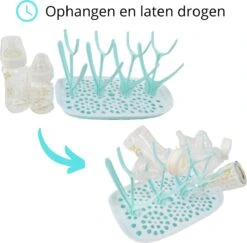 Flessen Droogrek Inclusief Borstelset - Afdruiprek Babyflessen Met Flessenborstels - Flessendroogrek Met Lekbak - Mint -Peuterpaleis Winkel 1200x1179 11