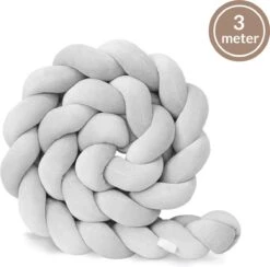 Bedbumper - Bedomrander - Bedbumper Ledikant - Bedbumper Gevlochten - Boxomrander - Babykamer Accessoires - 3 Meter - Katoen - Grijs