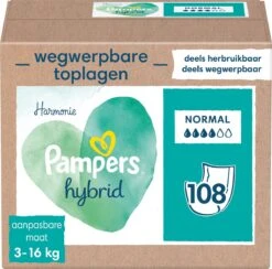 Pampers® Pampers Harmonie Hybrid - Wasbare Luier - 108 Absorberende Wegwerpbare Toplagen