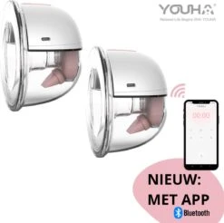 Youha® Dubbele Gen 2 Borstkolven + APP - Draadloze Borstkolven – Oplaadbare Draagbare Borstkolf - Draadloze Borstkolven – BPA Vrij - Geen Snoeren - 24mm & 28mm – Borstvoeding – Set Van 2 Stuks - Bedienbaar Met APP
