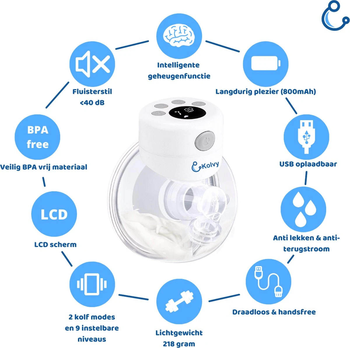 Kolvy® Max Draadloze Elektrische Borstkolf - Intelligente Kolfapparaten - Handsfree Breast Pump - USB Oplaadbaar - Professioneel - LCD Scherm - Incl. 3 Maten 4 Kolvy® Max Draadloze Elektrische Borstkolf - Intelligente Kolfapparaten - Handsfree Breast Pump - USB Oplaadbaar - Professioneel - LCD Scherm - Incl. 3 Maten - Afbeelding 2