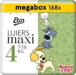 Etos Woezel & Pip Luiers Maxi Maat 4 - 7-18 Kg - Maandbox 168 Stuks (3 X 56 Stuks)