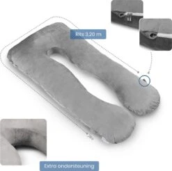 TELANO® Voedingskussen XXL Velvet Wasbare Hoes - Opbergtas - U Vorm - Extra Groot - Zijslaapkussen - Grijs -Peuterpaleis Winkel 1200x1195 32