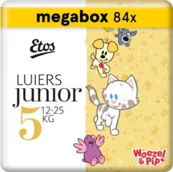 Etos Woezel & Pip Luiers Junior Maat 5 - 12-25 Kg - Megabox - 84 Stuks