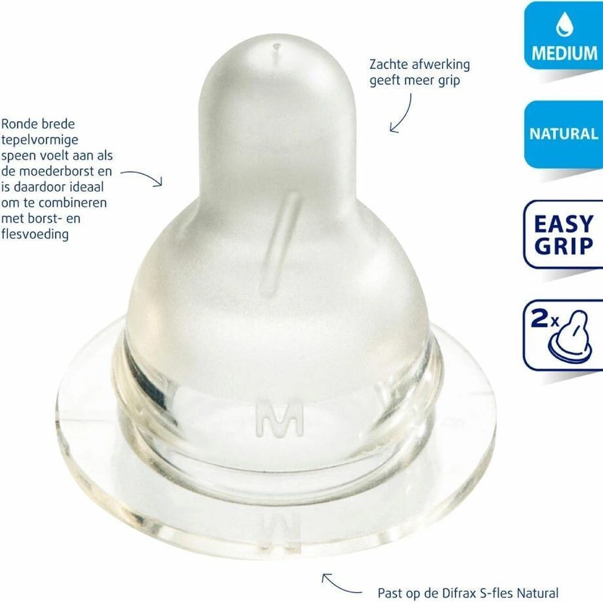 Difrax Flessenspeen Natural - Maat Medium - 2 Stuks 4 Difrax Flessenspeen Natural - Maat Medium - 2 Stuks - Afbeelding 2