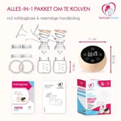 NurtureGoods Dual Efficient Borstkolf - Smart 3.0 - Vernieuwd 2023 Model - Draadloze Dubbele Elektrische Borstkolf - Oplaadbare Accu - Inclusief 2x180 Ml Babyfles, Kolfdagboek En Speen -Peuterpaleis Winkel 1200x1200 1547