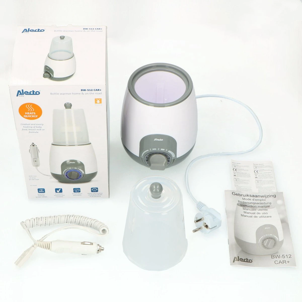 Alecto BW-512 CAR+ - Flessenwarmer 500W - Snelle Opwarming En Sterilisatie Thuis En Onderweg - Geleverd Met 12V Auto Adapter En Stoomkap - Wit 11 Alecto BW-512 CAR+ - Flessenwarmer 500W - Snelle Opwarming En Sterilisatie Thuis En Onderweg - Geleverd Met 12V Auto Adapter En Stoomkap - Wit - Afbeelding 9