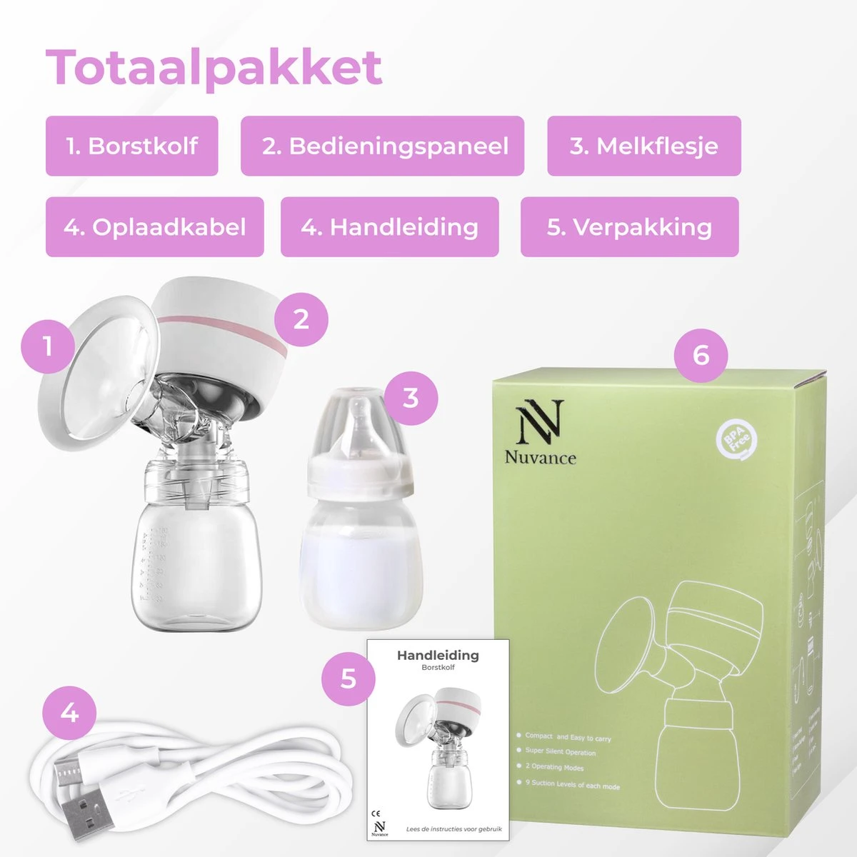 Nuvance - Draagbare Elektrische Borstkolf - Inclusief Melkfles - 180ml - Oplaadbaar - Handkolf - Kolfapparaten - Borstvoeding - 18 Standen - BPA Vrij 13 Nuvance - Draagbare Elektrische Borstkolf - Inclusief Melkfles - 180ml - Oplaadbaar - Handkolf - Kolfapparaten - Borstvoeding - 18 Standen - BPA Vrij - Afbeelding 11