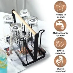 Flessenrek - Droogrek Babyfles - Flessen Rek Baby - Flessendroogrek - Afdruiprek - Afwasrek - Flessenrekje - Lekbak - Égouttoir - Zwart Met Houten Handvat - Vetalo -Peuterpaleis Winkel 1200x1200 1874