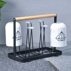 Flessenrek - Droogrek Babyfles - Flessen Rek Baby - Flessendroogrek - Afdruiprek - Afwasrek - Flessenrekje - Lekbak - Égouttoir - Zwart Met Houten Handvat - Vetalo -Peuterpaleis Winkel 1200x1200 1875