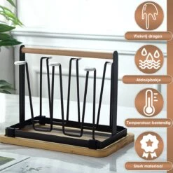 Flessenrek - Droogrek Babyfles - Flessen Rek Baby - Flessendroogrek - Afdruiprek - Afwasrek - Flessenrekje - Lekbak - Égouttoir - Zwart Met Houten Handvat - Vetalo -Peuterpaleis Winkel 1200x1200 1877