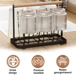 Flessenrek - Droogrek Babyfles - Flessen Rek Baby - Flessendroogrek - Afdruiprek - Afwasrek - Flessenrekje - Lekbak - Égouttoir - Zwart Met Houten Handvat - Vetalo -Peuterpaleis Winkel 1200x1200 1878