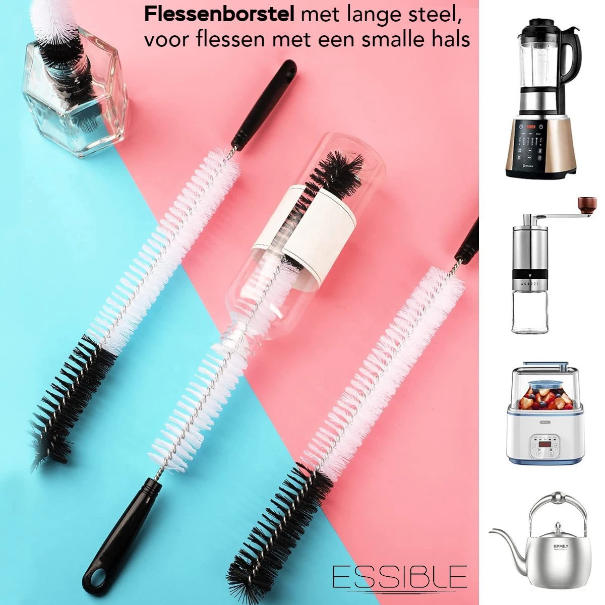 ESSIBLE Flessenborstel - Flessenrager - Schoonmaakborstel - Flessenreiniger - 5 Stuks - Kras- En BPA Vrij - Geschikt Voor Alle Oppervlakken - Zwart 4 ESSIBLE Flessenborstel - Flessenrager - Schoonmaakborstel - Flessenreiniger - 5 Stuks - Kras- En BPA Vrij - Geschikt Voor Alle Oppervlakken - Zwart - Afbeelding 2