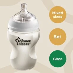 Tommee Tippee Closer To Nature - Glazen Flessen Starterpakket Voor Pasgeboren Baby's - Tepelspenen Met Anti-koliek Ventiel - Gemengde Maten - Doorzichtig - Groente -Peuterpaleis Winkel 1200x1200 1958
