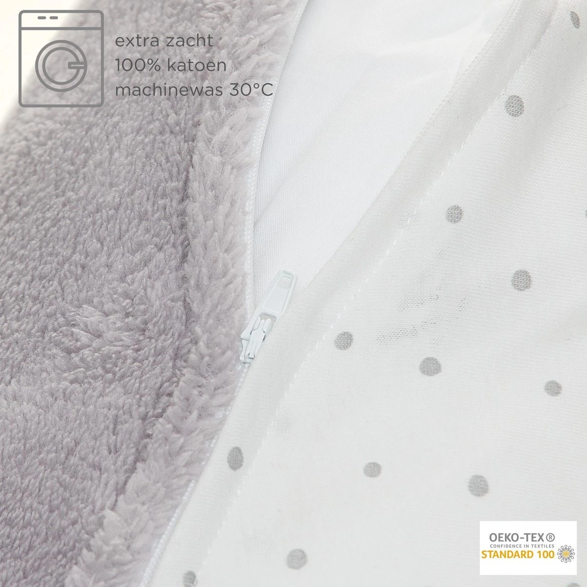 Snoozzz Voedingskussen Zwangerschapskussen Zijslaapkussen - Met Zachte Afneembare Hoes - 185 Cm - Dots Met Zachte Teddy 4 Snoozzz Voedingskussen Zwangerschapskussen Zijslaapkussen - Met Zachte Afneembare Hoes - 185 Cm - Dots Met Zachte Teddy - Afbeelding 2