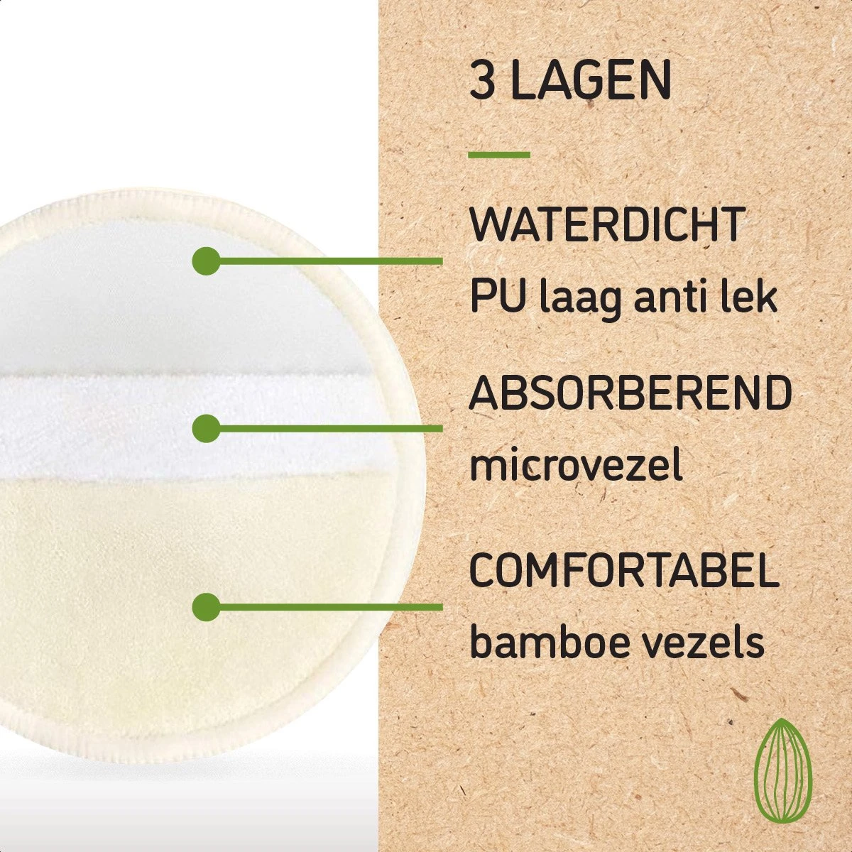 Nutty Green Hypoallergeen Bamboe Zoogcompressen - 12 Stuks 9 Nutty Green Hypoallergeen Bamboe Zoogcompressen - 12 Stuks - Afbeelding 7
