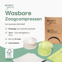 Wasbare Zoogcompressen - Cup B T/m E - Herbruikbare Borstcompressen Wasbaar - Inclusief Waszak&Opbergetui - 16 Stuks - Wit & Groen -Peuterpaleis Winkel 1200x1200 2298