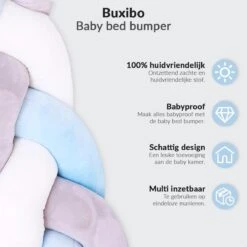 Buxibo Baby Bed Bumper - Baby Veiligheid/Hoofdbescherming/Bedbescherming - Multifunctionele Voedingskussen/Bedomrande/Boxomrander - 200CM - Blauw -Peuterpaleis Winkel 1200x1200 2387