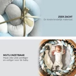 Buxibo Baby Bed Bumper - Baby Veiligheid/Hoofdbescherming/Bedbescherming - Multifunctionele Voedingskussen/Bedomrande/Boxomrander - 200CM - Blauw -Peuterpaleis Winkel 1200x1200 2391