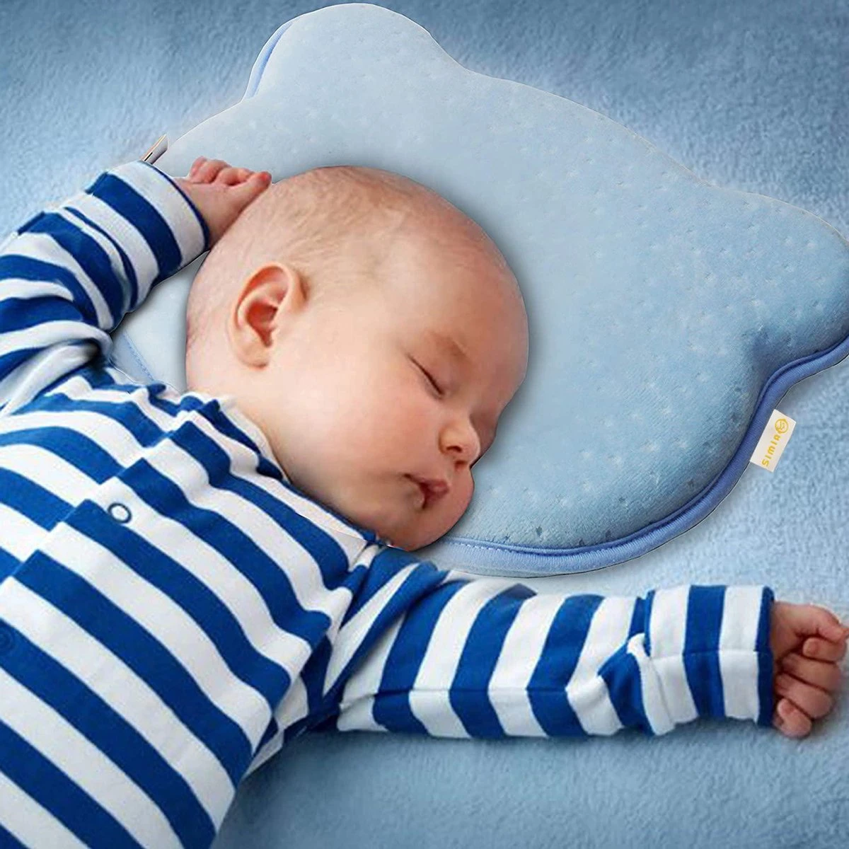 SIMIA™ Ergonomisch Babykussen Met Afneembare Hoes - Tegen Plat Achterhoofd - Hoofdkussen - Traagschuim Kussen - Memory Foam - Baby Steunkussen - Kraamcadeau - Blauw 4 SIMIA™ Ergonomisch Babykussen Met Afneembare Hoes - Tegen Plat Achterhoofd - Hoofdkussen - Traagschuim Kussen - Memory Foam - Baby Steunkussen - Kraamcadeau - Blauw - Afbeelding 2
