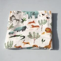 Hydrofiele Doek XL - Baby Inbakerdoek - 120x120 Cm - Safari Dieren -Peuterpaleis Winkel 1200x1200 736
