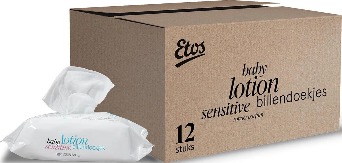 Etos Baby Lotion Sensitive Billendoekjes - 960 Stuks (12 X 80 Stuks) 3 Etos Baby Lotion Sensitive Billendoekjes - 960 Stuks (12 X 80 Stuks)