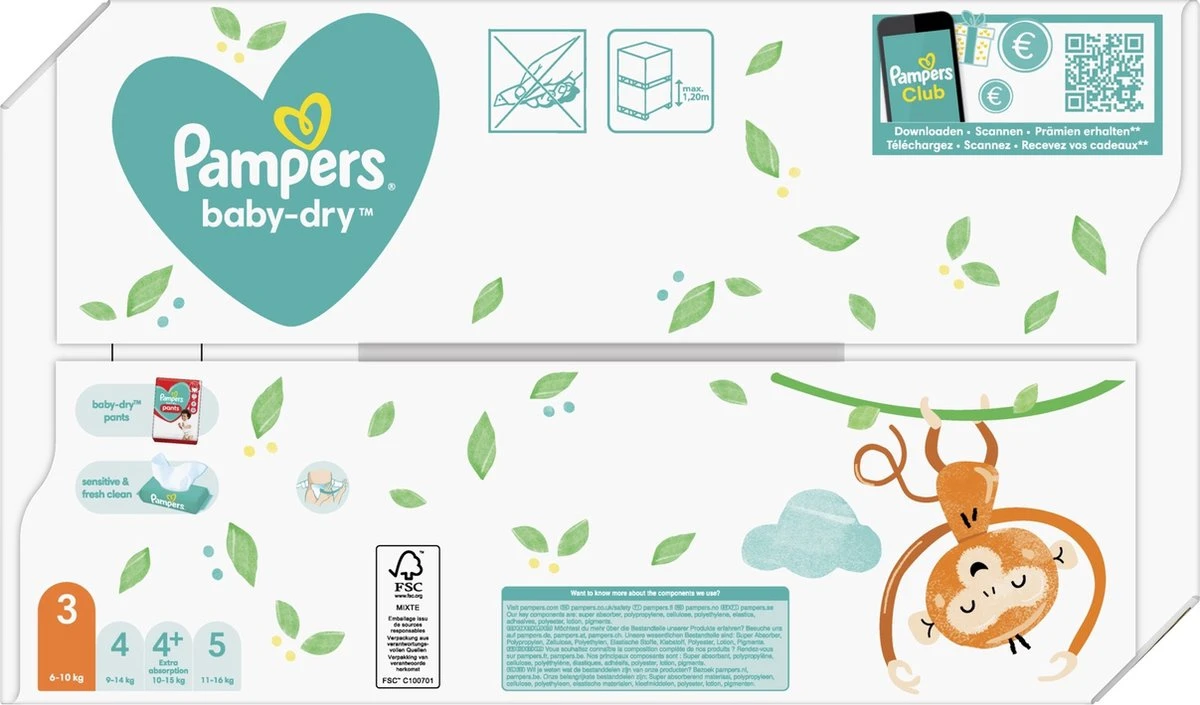 Pampers® Pampers - Baby Dry - Maat 3 - Mega Pack - 104 Luiers 14 Pampers® Pampers - Baby Dry - Maat 3 - Mega Pack - 104 Luiers - Afbeelding 12